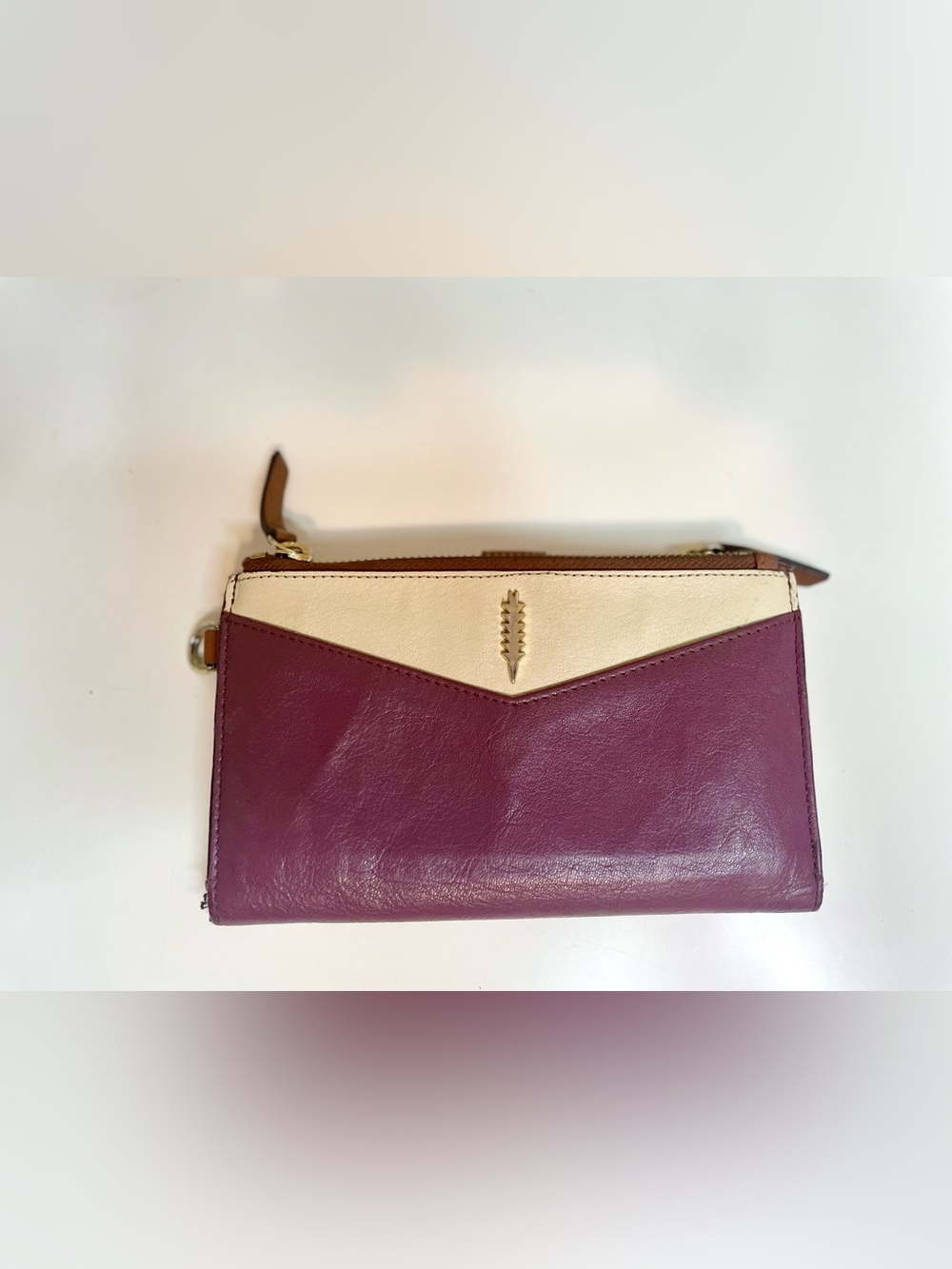 Two-Tone Plum and Cream Leather Zip Wallet